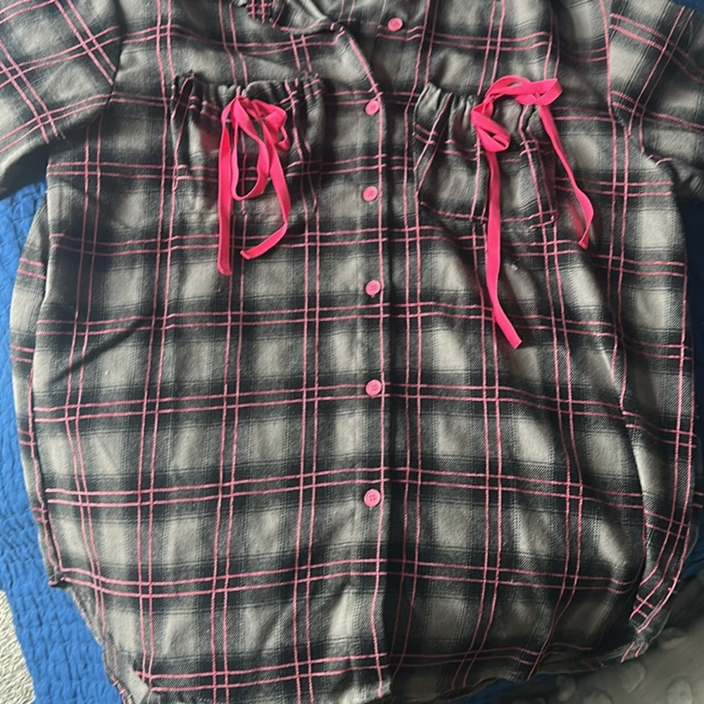 Black & Hot Pink Plaid Button-Up Top